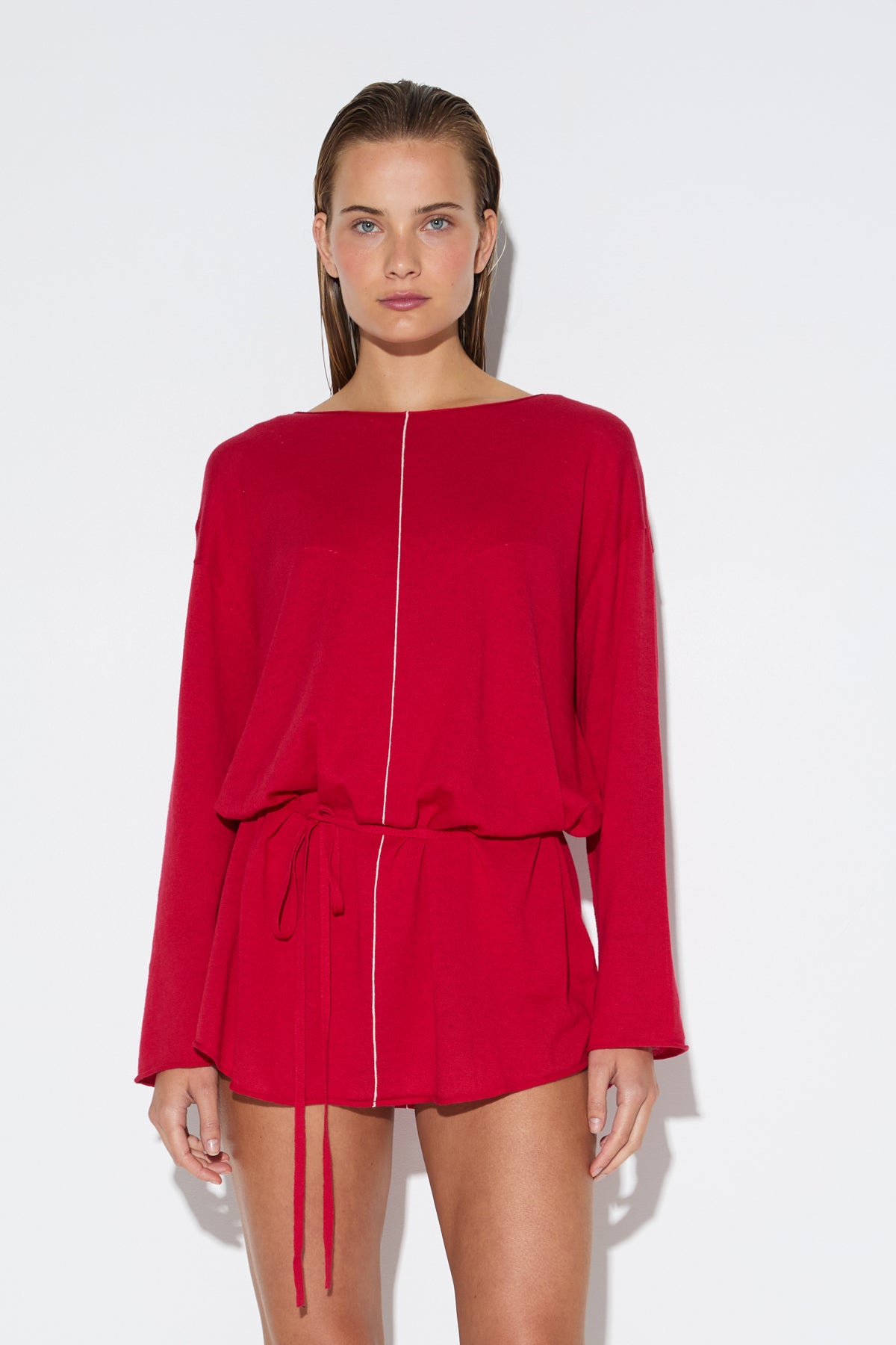 Soft Contrast Mini Dress - Cherry Red