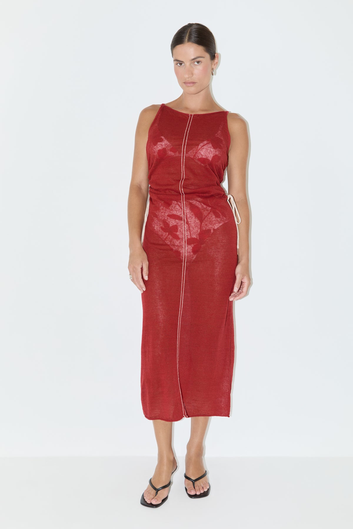 Gathered Knit Dress - Red