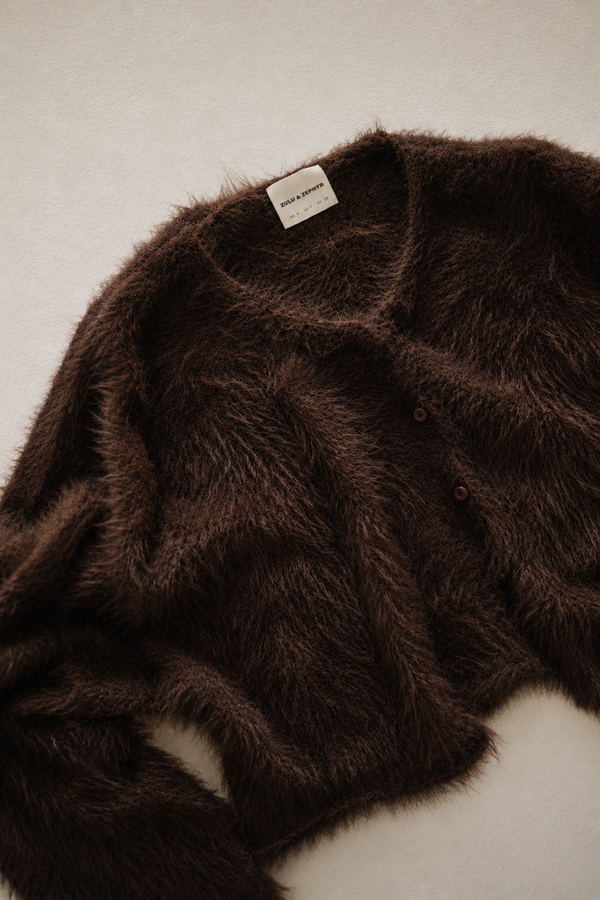 Fluffy Knit Cardigan - Chocolate