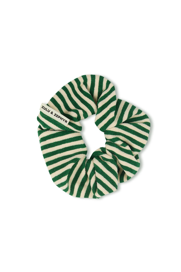 Towelling Scrunchie - Green Stripe