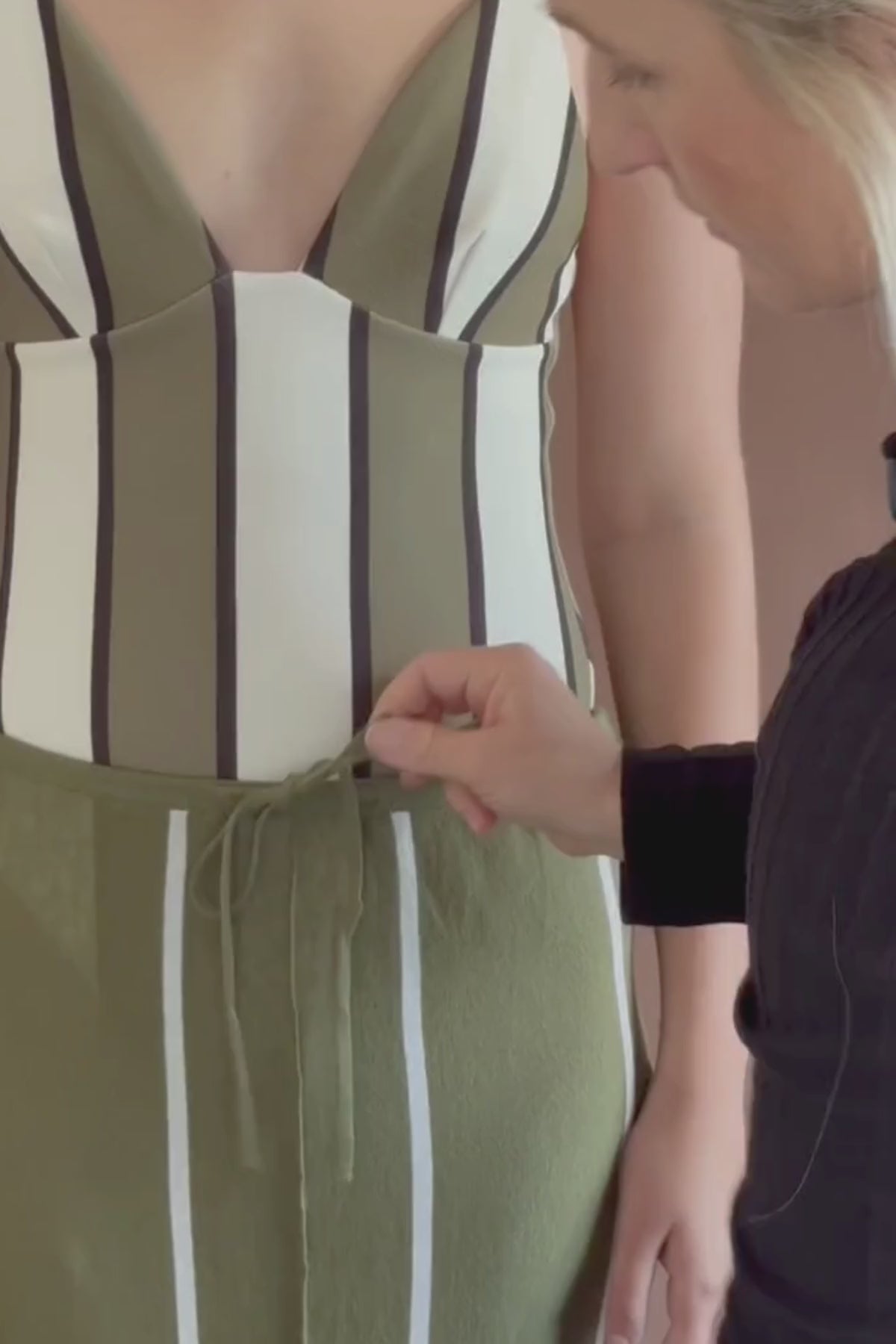 Olive Pinstripe Knit Skirt