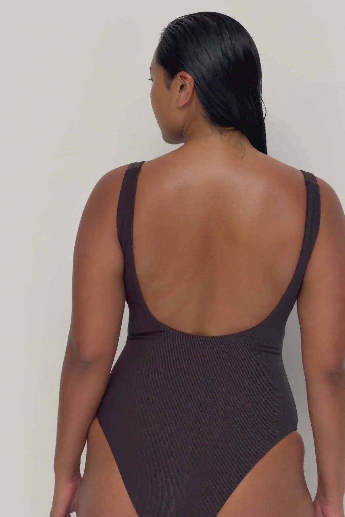Signature Stripe Scoop One Piece - Smoky Brown