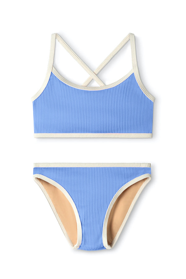 Mini Rib Cross Over Bikini - Bay Blue